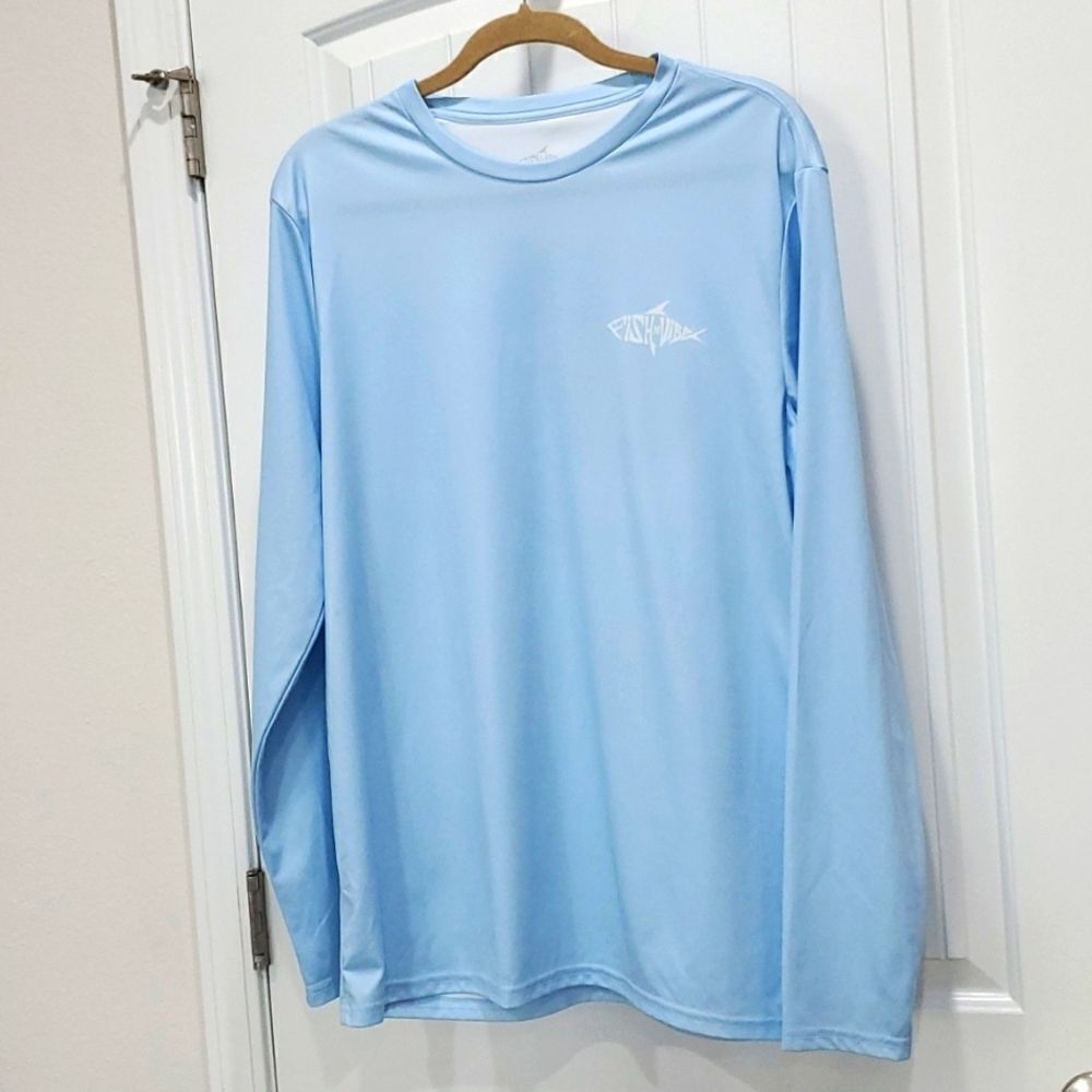 Fish N Vibe Live It Feel It Fishing T-Shirt Men's Large Long Sleeve Blue